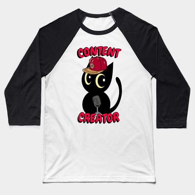 Cute black cat is a content creator Baseball T-Shirt by Pet Station